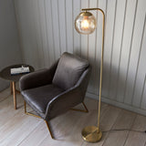 1 light Floor Lamp in Satin Brushed Gold with Champagne Glass (0711DIM98271)