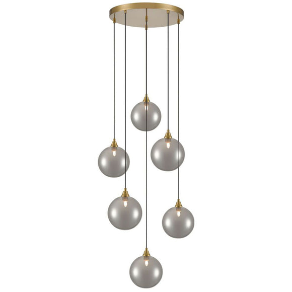 6 Light Cluster Aged Brass with Smoked glass (0194GAL24686365)
