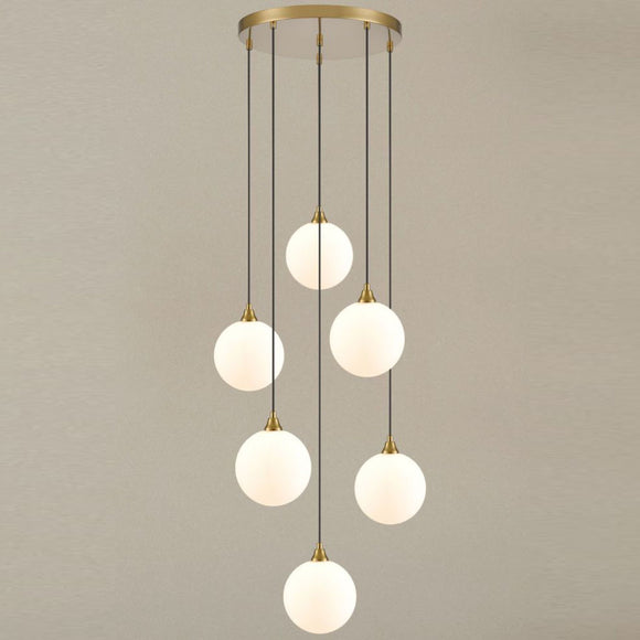 6 Light Cluster Aged Brass with Opal glass (0194GAL24686367)