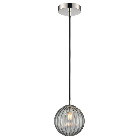 1 Light Bathroom Pendant in Polished Nickel with Smoked Glass IP44 (0194GLOPCH429383)