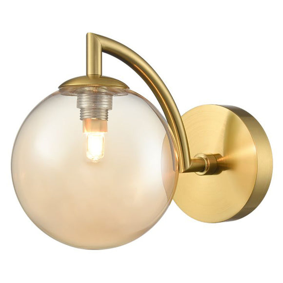 1 Light Bathroom Wall Bracket in Aged Brass with Amber Glass IP44 (0194GLOWB412377)