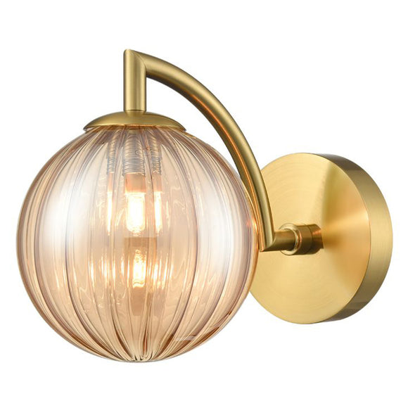 1 Light Bathroom Wall Bracket in Aged Brass with Amber Glass IP44 (0194GLOWB412384)