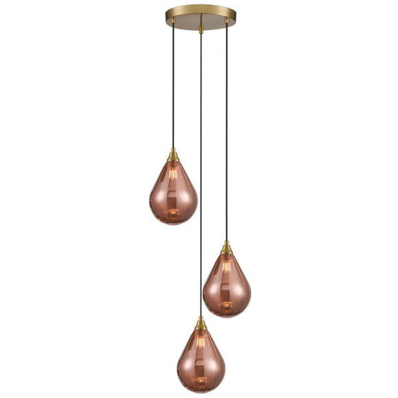 3 Light Cluster Aged Brass with Copper glass (0194PER24683357)