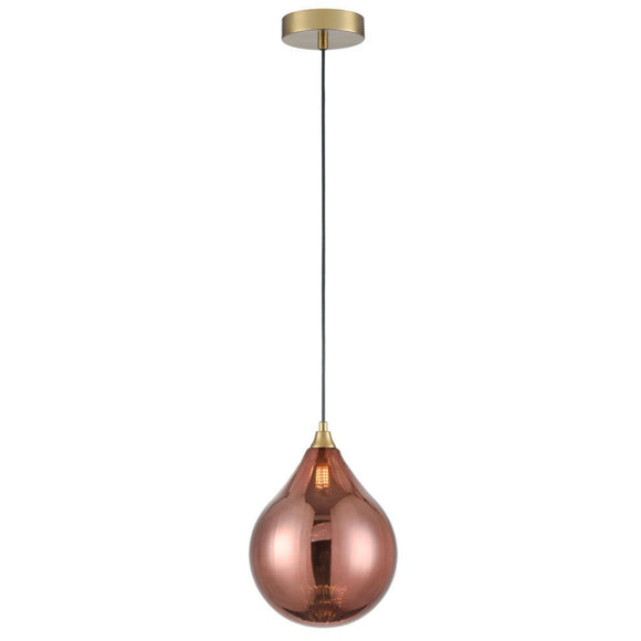 200mm Single Pendant in Aged Brass with Copper glass (0194PER424361)