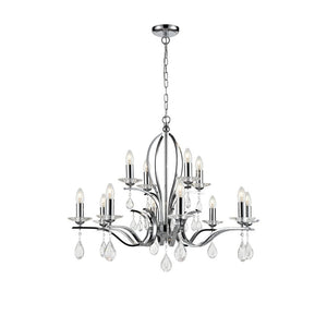 12 light chandelier in Polished Chrome with crystal glass droplets (0194WILFL240312)