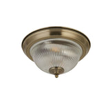 2 Light Bathroom Ceiling Flush Fitting - Antique Brass & Clear ribbed Glass IP44 (0483AME4370)
