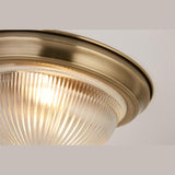 2 Light Bathroom Ceiling Flush Fitting - Antique Brass & Clear ribbed Glass IP44 (0483AME4370)