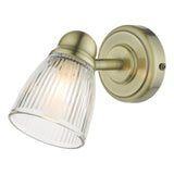 1 Light Bathroom switched wall light Antique Brass Clear Ribbed Glass IP44 (0183CED0775)