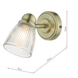 1 Light Bathroom switched wall light Antique Brass Clear Ribbed Glass IP44 (0183CED0775)