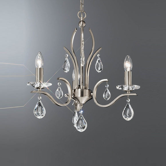 3 Light Chandelier in Satin Nickel with crystal glass droplets (0194WILFL22983)