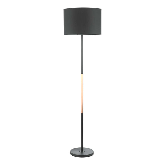 1 Light floor lamp Black and copper complete with black shade (0183KEL4964)