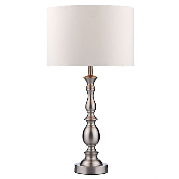 1 Light table lamp Satin Silver complete with White Shade (0183MAD4246)