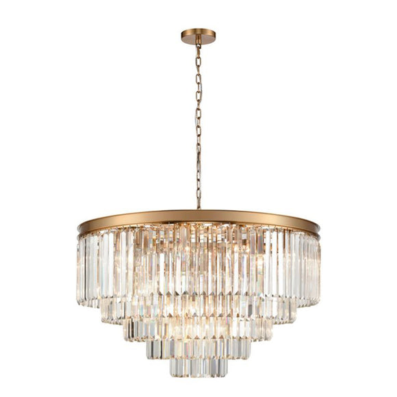27 Light Tiered Chandelier in Brushed Brass and crystals 80cm diameter  (0194PERDG27)