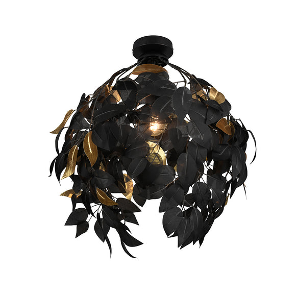 1 Light Semi Flush Black and Gold Leaf Design Ceiling Fitting (1542LEA60461032)