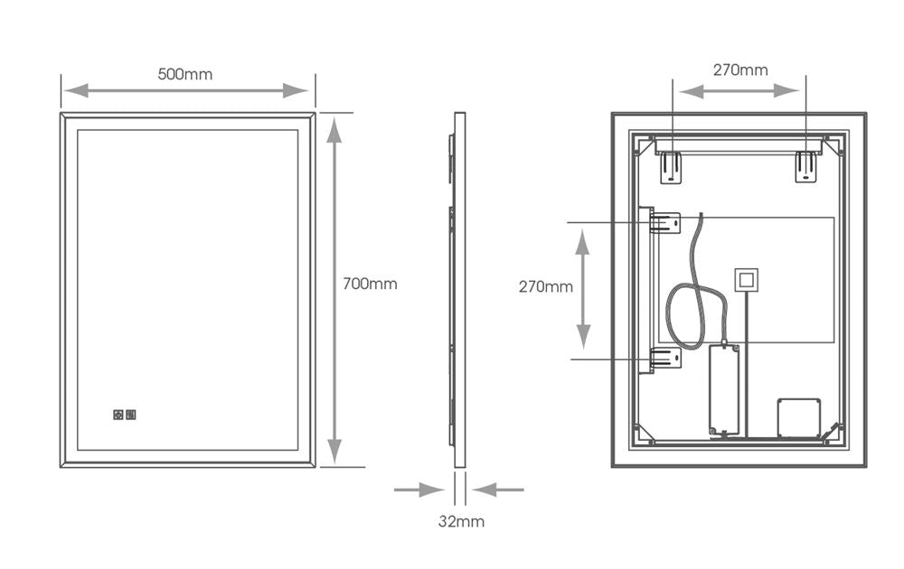 Tunable LED Bathroom Mirror 500 x 700 mm IP44 Black Trim Dimmable Demi ...