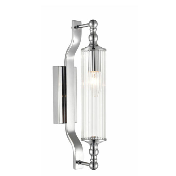 1 light Bathroom Wall Bracket in Chrome with Clear Ribbed Glass IP44 (0194RIBWB133)
