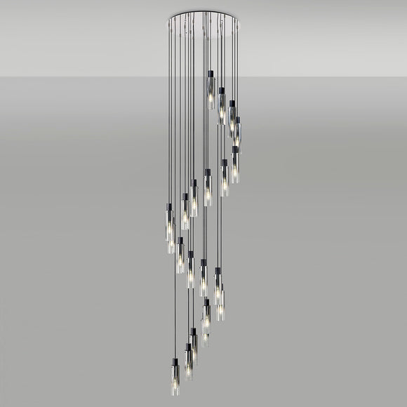 Tall 21 Light Round Pendant, Black / Smoke Fade Glass (1230CHE07A)