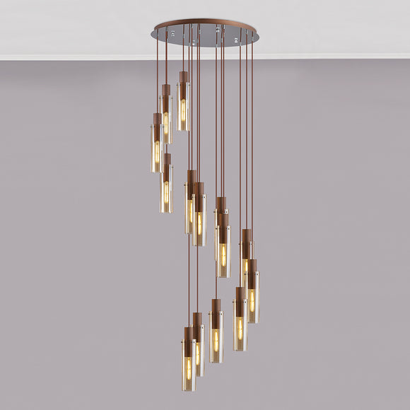 Tall 15 Light Round Pendant, Mocha / Amber Glass (1230CHE23F)