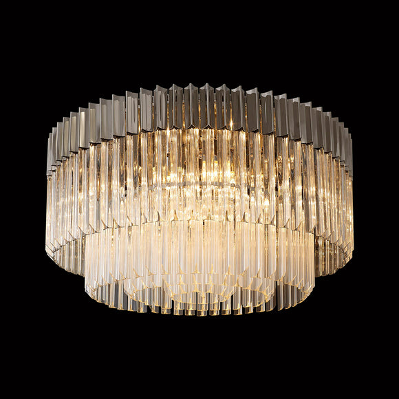 12 Light Flush Ceiling Light in Polished Nickel finish with Clear Sculpted Glass (1230GEN40A)