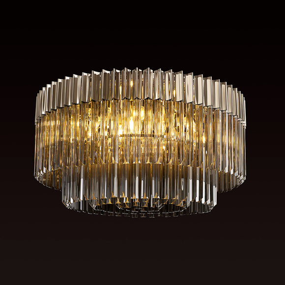 12 Light Flush Ceiling Light in Polished Nickel finish with Smoked Sculpted Glass (1230GEN55G)