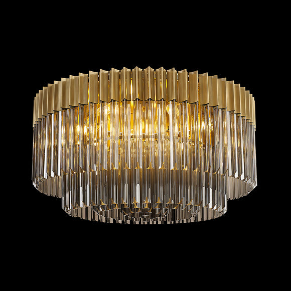 12 Light Flush Ceiling Light in Brass finish with Smoked Sculpted Glass (1230GEN55B)