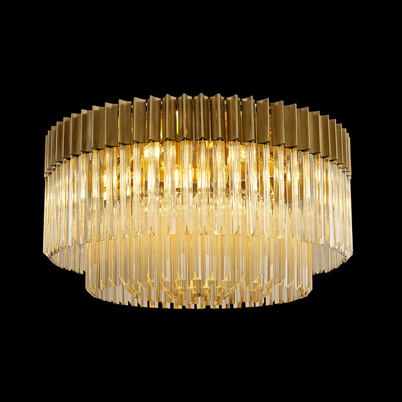 12 Light Flush Ceiling Light in Brass finish with Cognac Sculpted Glass (1230GEN55A)