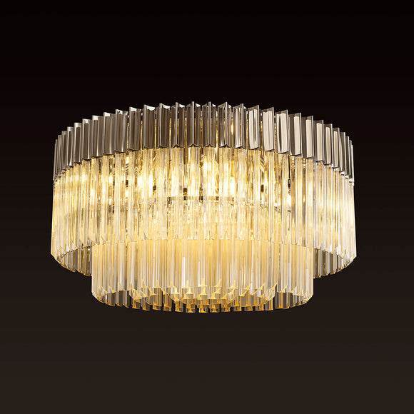 12 Light Flush Ceiling Light in Polished Nickel finish with Cognac Sculpted Glass (1230GEN55F)