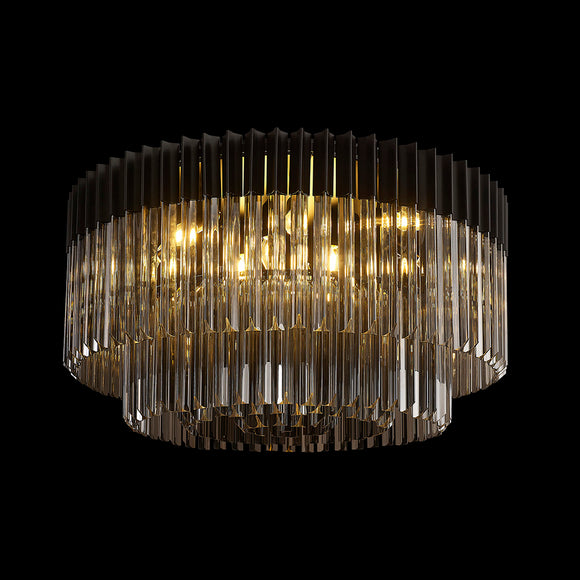 12 Light Flush Ceiling Light in Matt Black finish with Smoke Sculpted Glass (1230GEN55E)