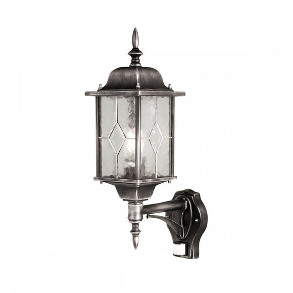 Traditional Security PIR outdoor upward lantern  - Black and Silver (0178WEXWX1PIR)