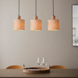 Scandi Inspired 3 Light Linear Pendant - Wood/Linen (0711DUR101681)