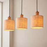 Scandi Inspired 3 Light Linear Pendant - Wood/Linen (0711DUR101681)