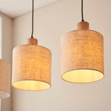 Scandi Inspired 3 Light Linear Pendant - Wood/Linen (0711DUR101681)