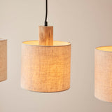 Scandi Inspired 3 Light Linear Pendant - Wood/Linen (0711DUR101681)