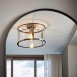 1 Light Flush in Antique Brass with Clear Glass Shade (0711HOP103112)