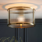 1 Light Flush, Antique Brass Plated with Clear Ribbed Glass (0711RID106265)