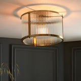 1 Light Flush, Antique Brass Plated with Clear Ribbed Glass (0711RID106265)
