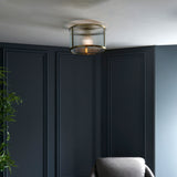 1 Light Flush, Antique Brass Plated with Clear Ribbed Glass (0711RID106265)