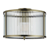 1 Light Flush, Antique Brass Plated with Clear Ribbed Glass (0711RID106265)