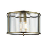 1 Light Flush, Antique Brass Plated with Clear Ribbed Glass (0711RID106265)