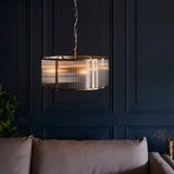3 Light Pendant, Antique Brass Plated with Clear Ribbed Glass (0711RID106282)
