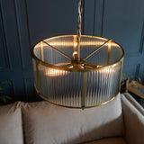 3 Light Pendant, Antique Brass Plated with Clear Ribbed Glass (0711RID106282)