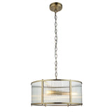 3 Light Pendant, Antique Brass Plated with Clear Ribbed Glass (0711RID106282)