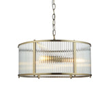 3 Light Pendant, Antique Brass Plated with Clear Ribbed Glass (0711RID106282)