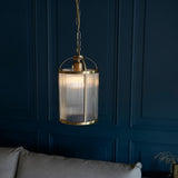 1 Light Pendant in Antique Brass with Clear Ribbed Glass Panels (0711LAM106710)