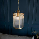 1 Light Pendant in Antique Brass with Clear Ribbed Glass Panels (0711LAM106710)