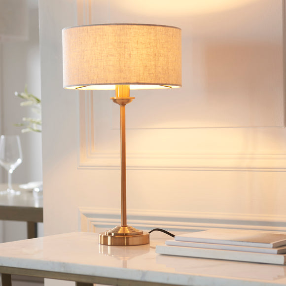Sophisticated Statement Table Lamp - Vintage Brass and Natural Shade (0711HIG110728)