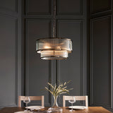 5 Light Tiered Pendant Antique Brass with Clear Ribbed Glass (0711RID110944)