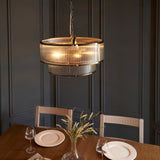 5 Light Tiered Pendant Antique Brass with Clear Ribbed Glass (0711RID110944)