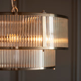 5 Light Tiered Pendant Antique Brass with Clear Ribbed Glass (0711RID110944)