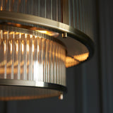 5 Light Tiered Pendant Antique Brass with Clear Ribbed Glass (0711RID110944)